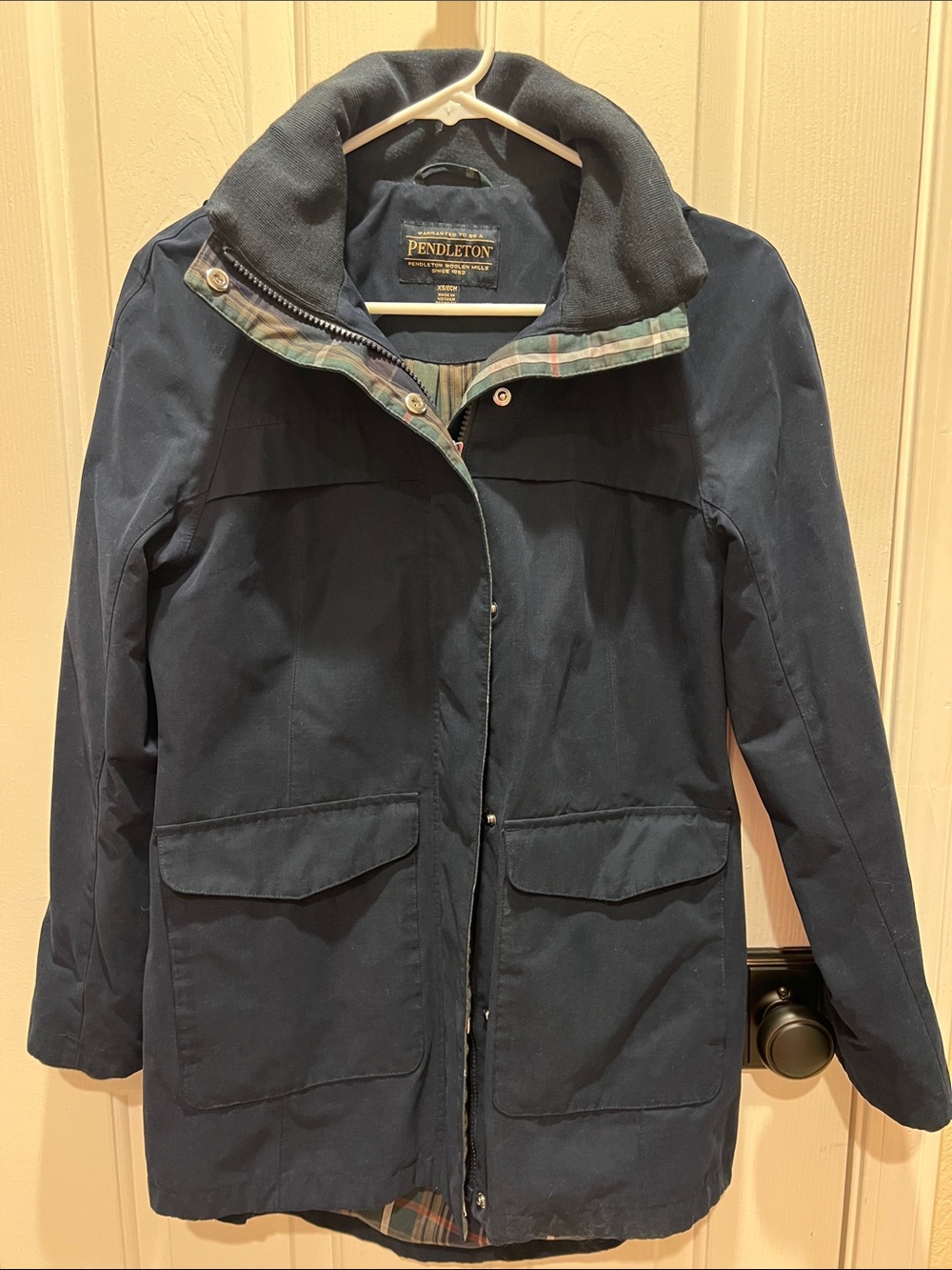 Pendleton Women's Waterproof Rain Jacket Coat W/ Hidden Hood - Navy Blue xs